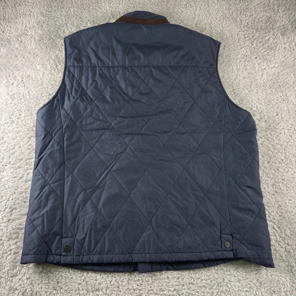 Tommy Bahama Mens XL Blue Quilted Full Zip Vest Diamond Pattern‎ Brown Trim